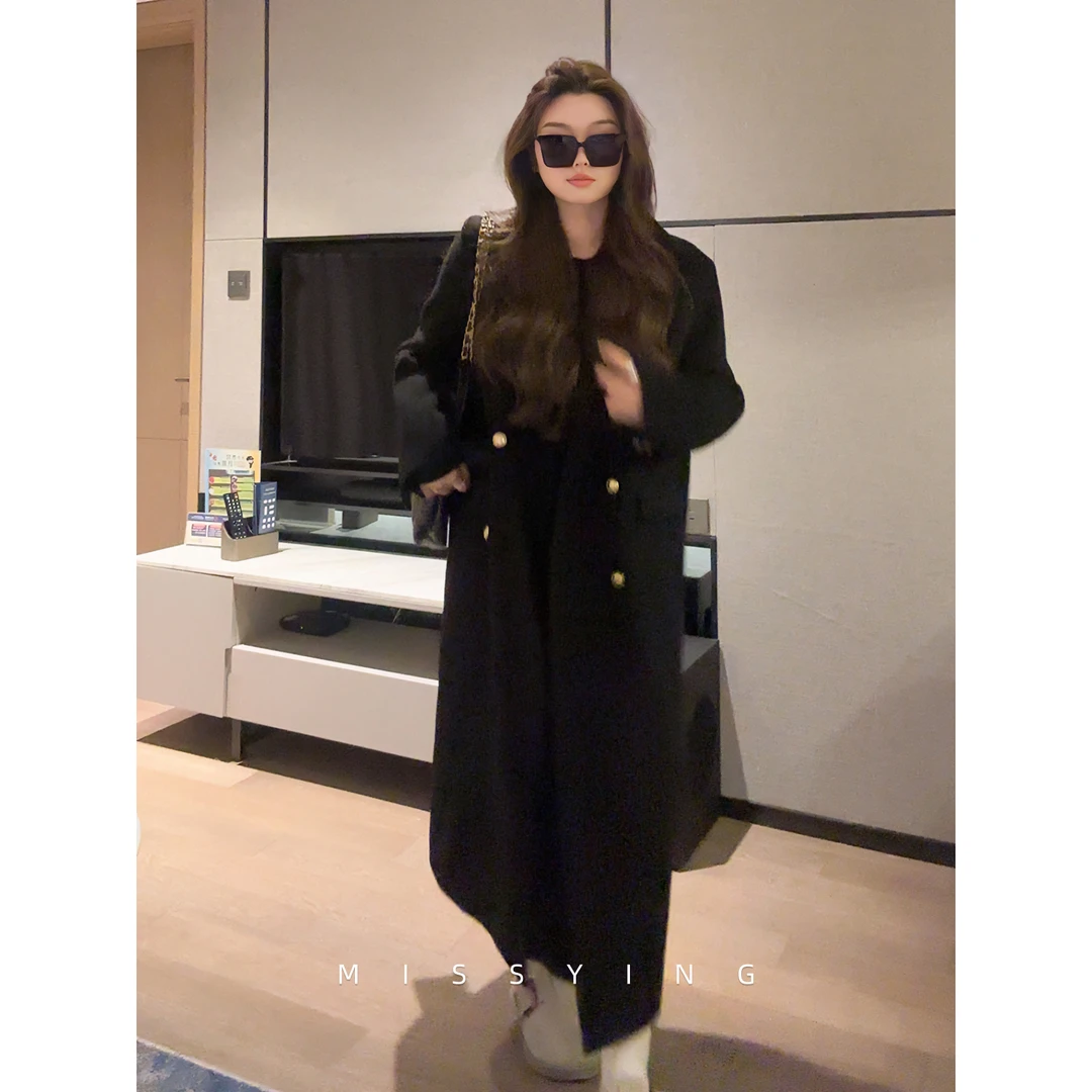 应小姐【寂静繁星】微胖大码韩版显瘦气质风百搭宽松羊毛双面尼大衣