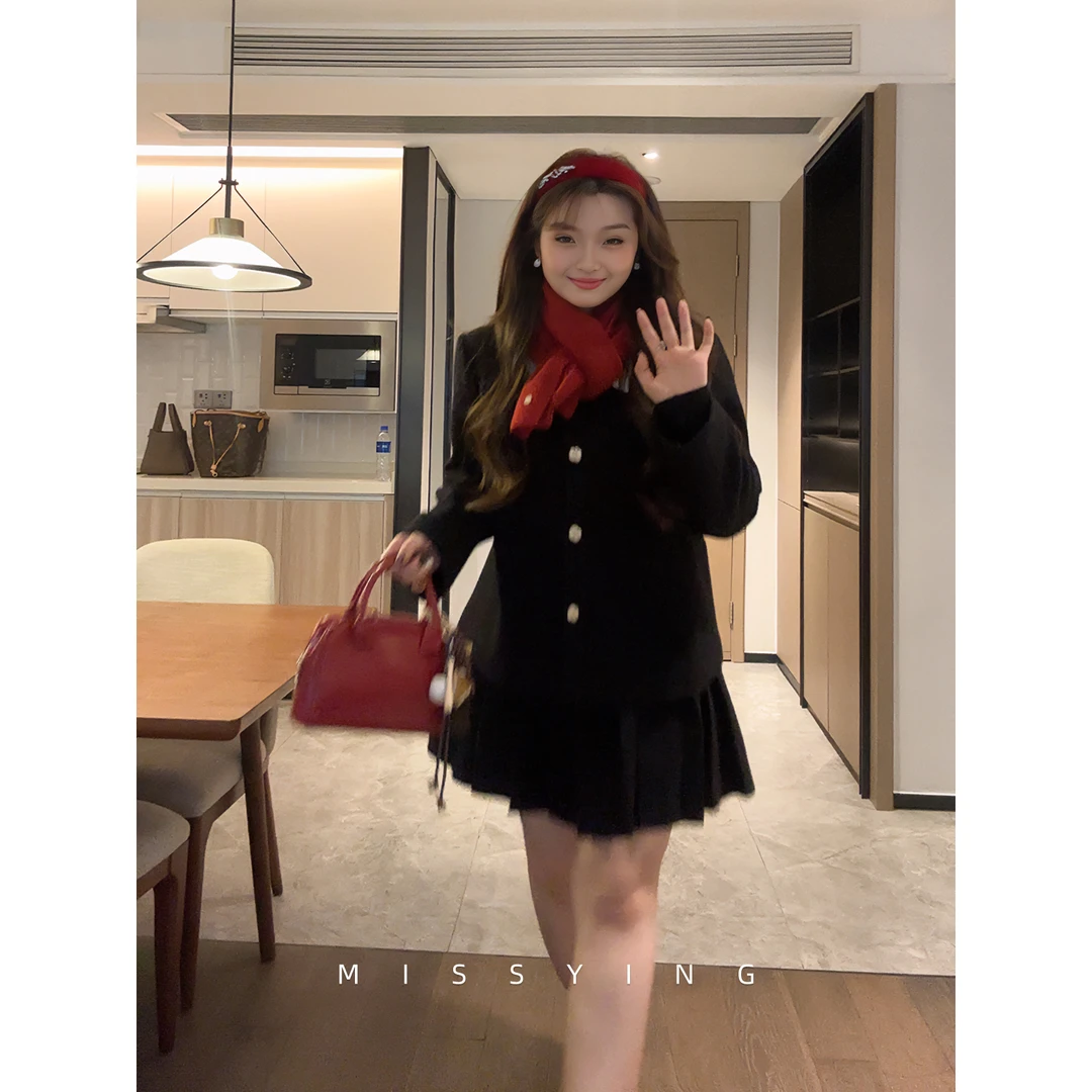 应小姐【旧望岛】微胖大码韩系时尚气质千金显瘦宽松小香风上衣半裙