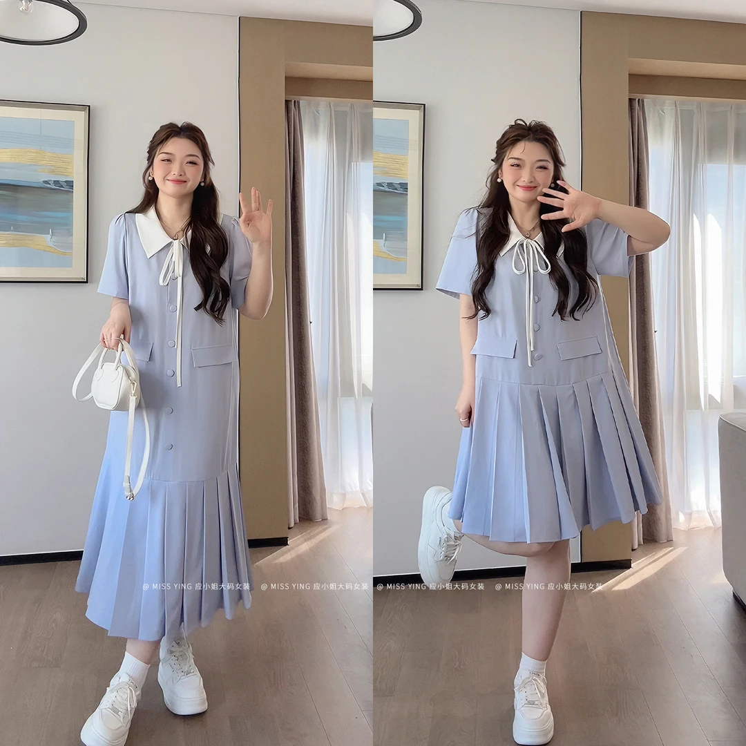 应小姐【安妮】微胖大码学院风女装夏季显瘦时尚气质宽松显瘦连衣裙