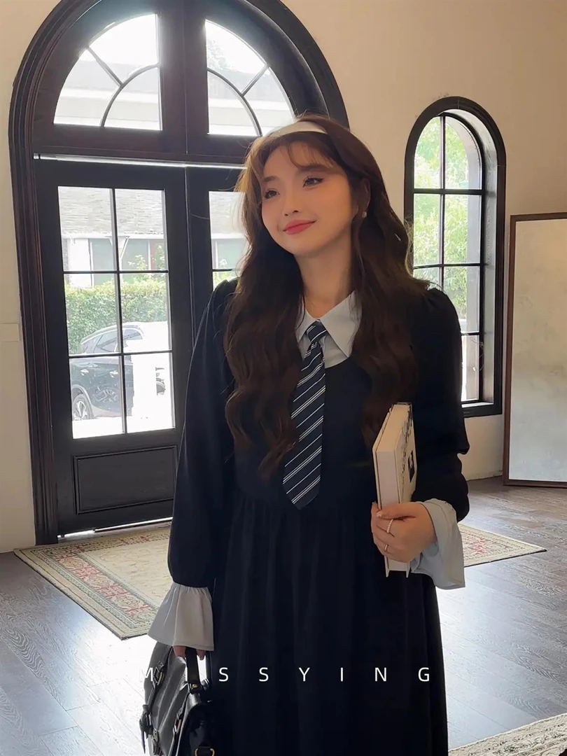 应小姐【舒伯特】微胖大码显瘦宽松高腰气质风减龄假两件连衣裙