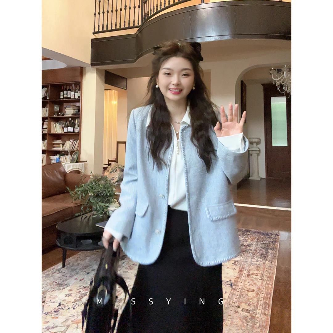 应小姐【蓝海传说】微胖大码女装显瘦气质初秋宽松设计小香外套