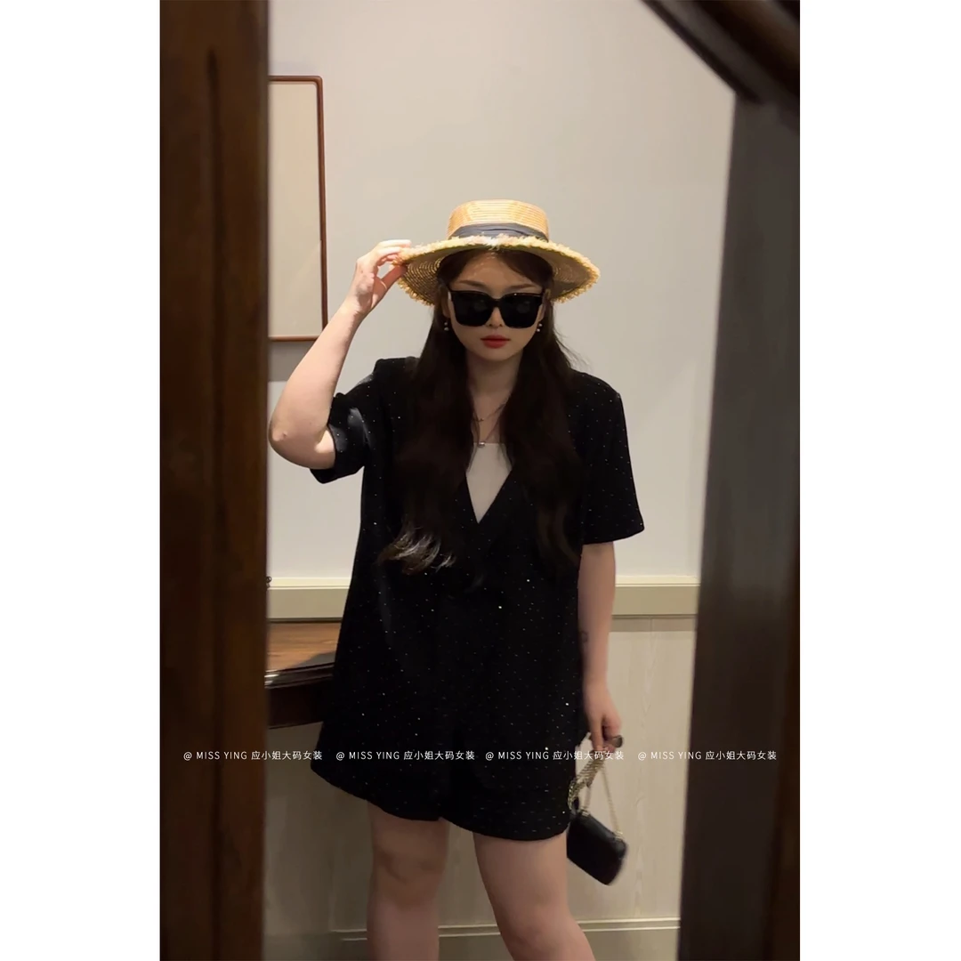 应小姐【时髦公式】微胖大码韩版显瘦设计气质短袖西装夏季宽松短裤