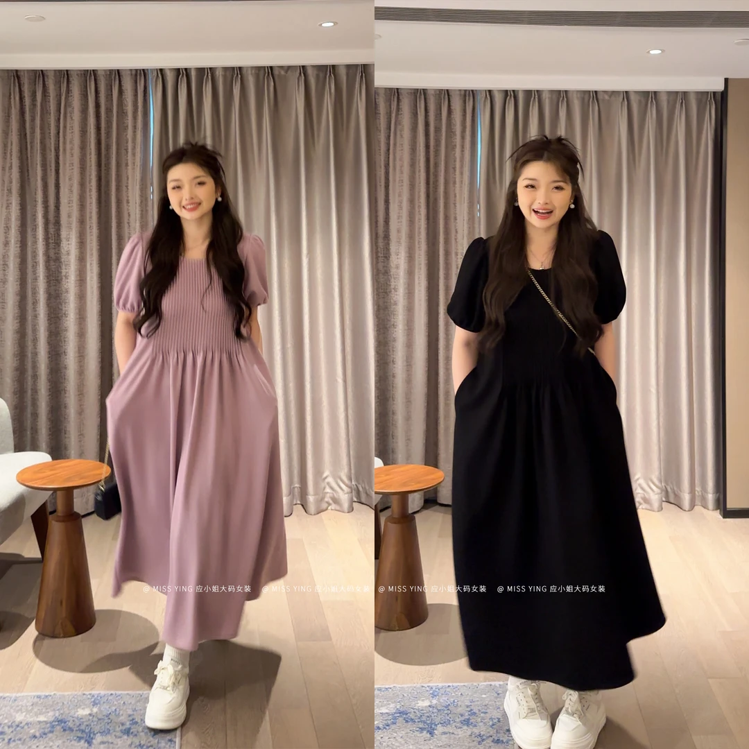 应小姐【雅典女神】微胖大码女装韩系夏季显瘦设计款气质宽松连衣裙