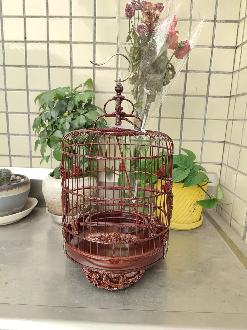 广笼雕花八仙贺寿52枝24正装生漆笼小黑白黄肚石青玉鸟仙鹟清远笼