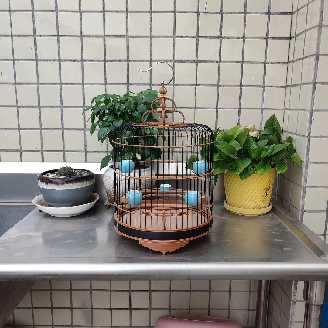 52/56枝黑枝笼实惠活底老竹手工素笼绣眼金青黑白广笼清远鸟笼