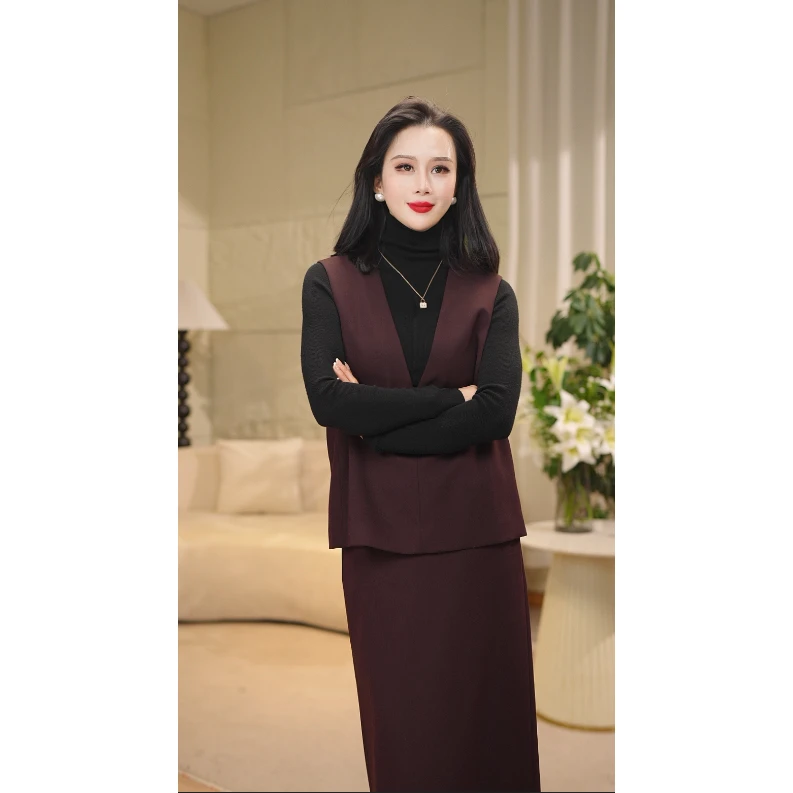 【苏黎】高奢定制绵羊毛马甲半裙套装8320