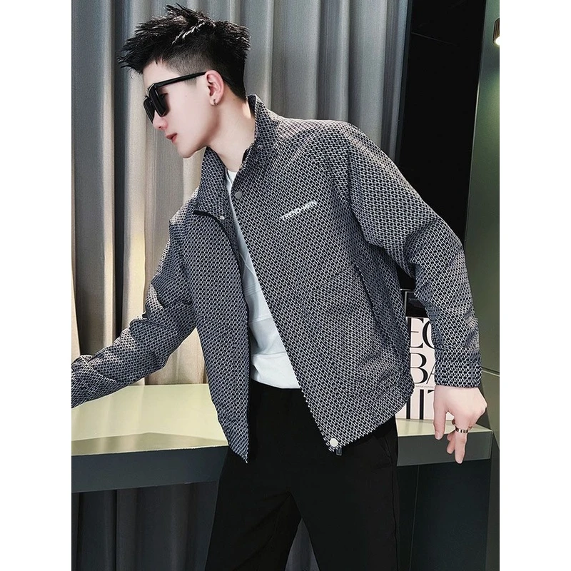 春秋款外套男2024新款潮牌痞帅格子夹克衣服男款潮流休闲秋装上衣