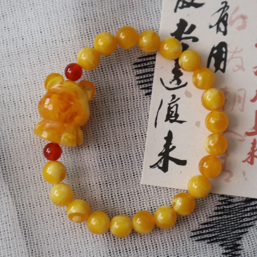 W097 手工雕刻  时尚百搭 小熊手串8mm