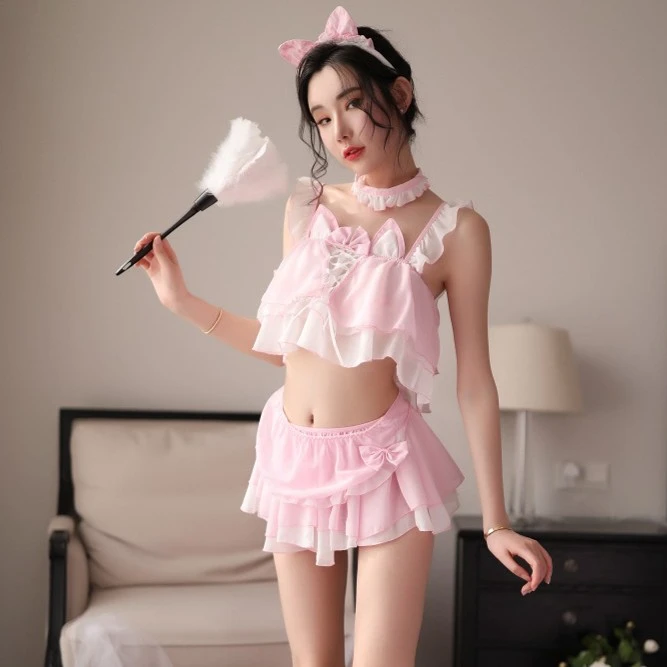 【6件套】甜美可爱风洛丽塔性感短裙猫咪吊带性感睡衣蕾丝JK纯欲款