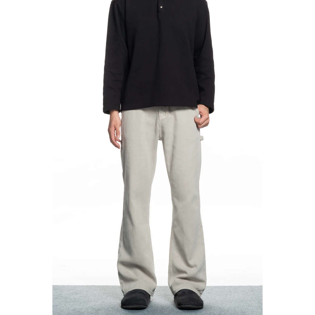 【怪兽实验室】美式复古洗水做旧直筒微喇牛仔裤百搭简约长裤