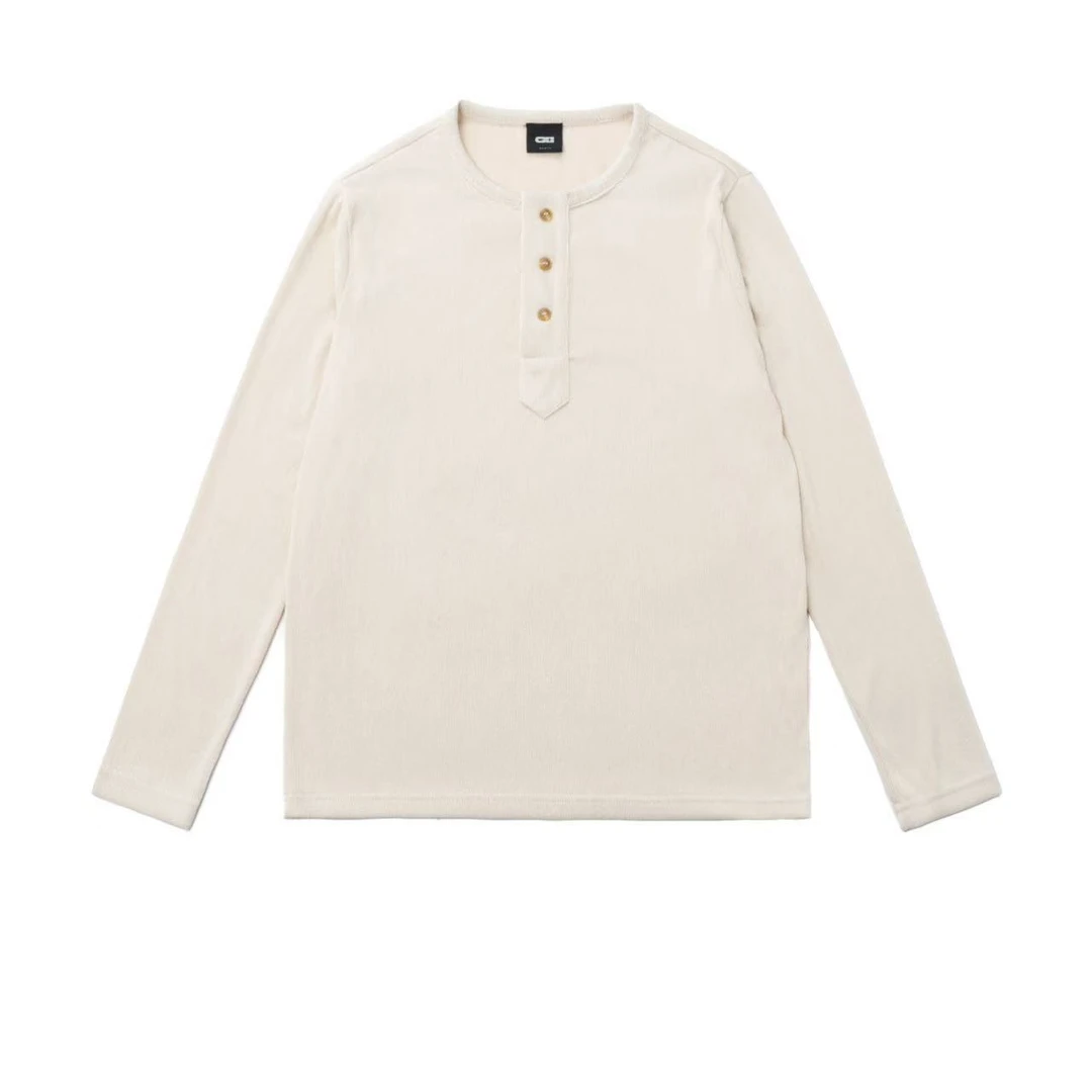 【怪兽实验室】秋季上新休闲百搭亨利领长袖宽松上衣纯色打底衫