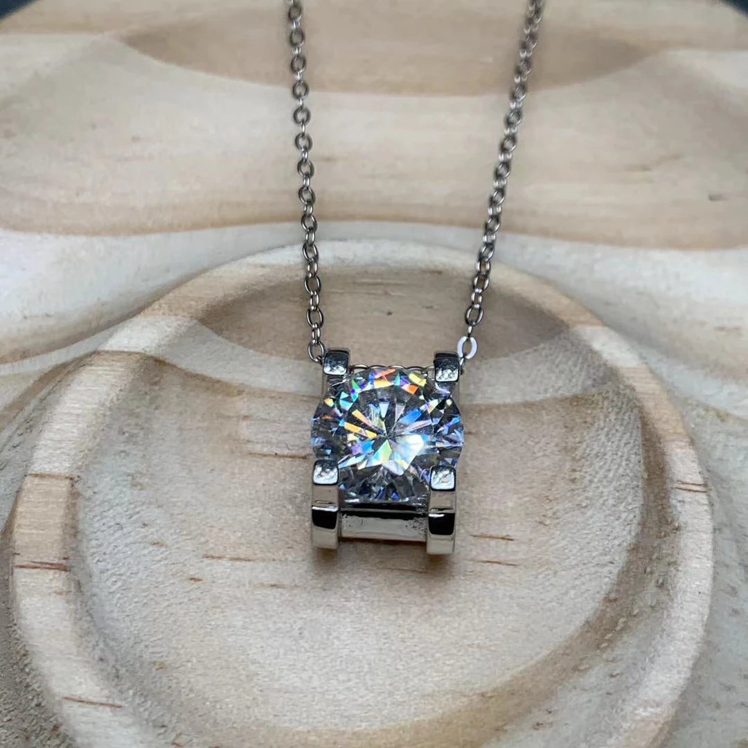 吊坠925银 【云上叙】19 T66483-S925银莫桑钻吊坠-3ct-8.5mm(小宝)