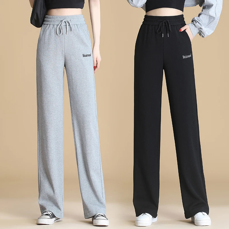 高品质天丝显瘦5斤窄版直筒裤休闲运动卫裤春款百搭阔腿裤女长裤