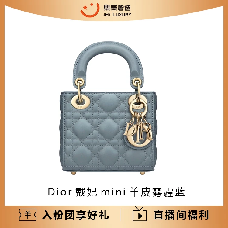 99新 DIOR/迪奥  Dior戴妃mini羊皮雾霾蓝时尚包/JM6259