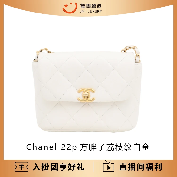 99新 Chanel/香奈儿 22p方胖子荔枝纹白金时尚包/AB1208