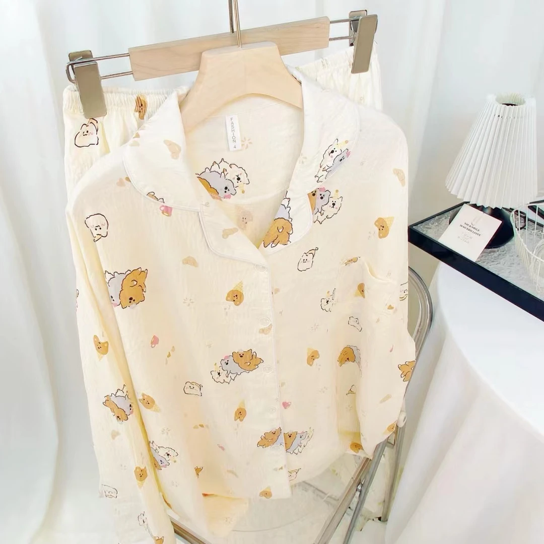 长袖长裤微胖女生大码女生胖mm200斤睡衣女套装春秋款甜美家居服