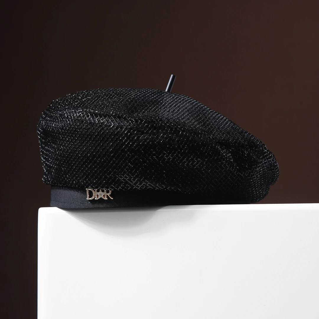 黑色贝雷帽子女秋冬薄款双层网纱气质百搭复古显脸小字母画家帽