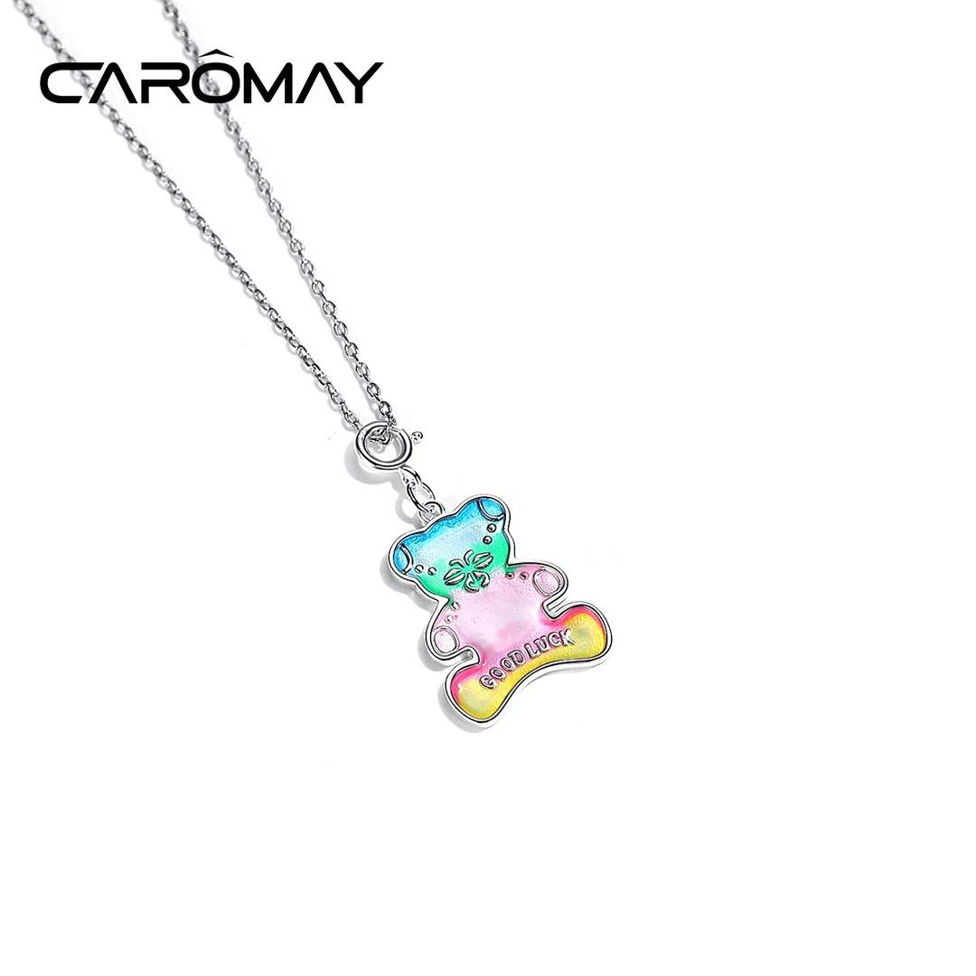 吊坠925银 CAROMAY彩虹LUCK熊项链女情侣款骨链设计感吊坠X5835