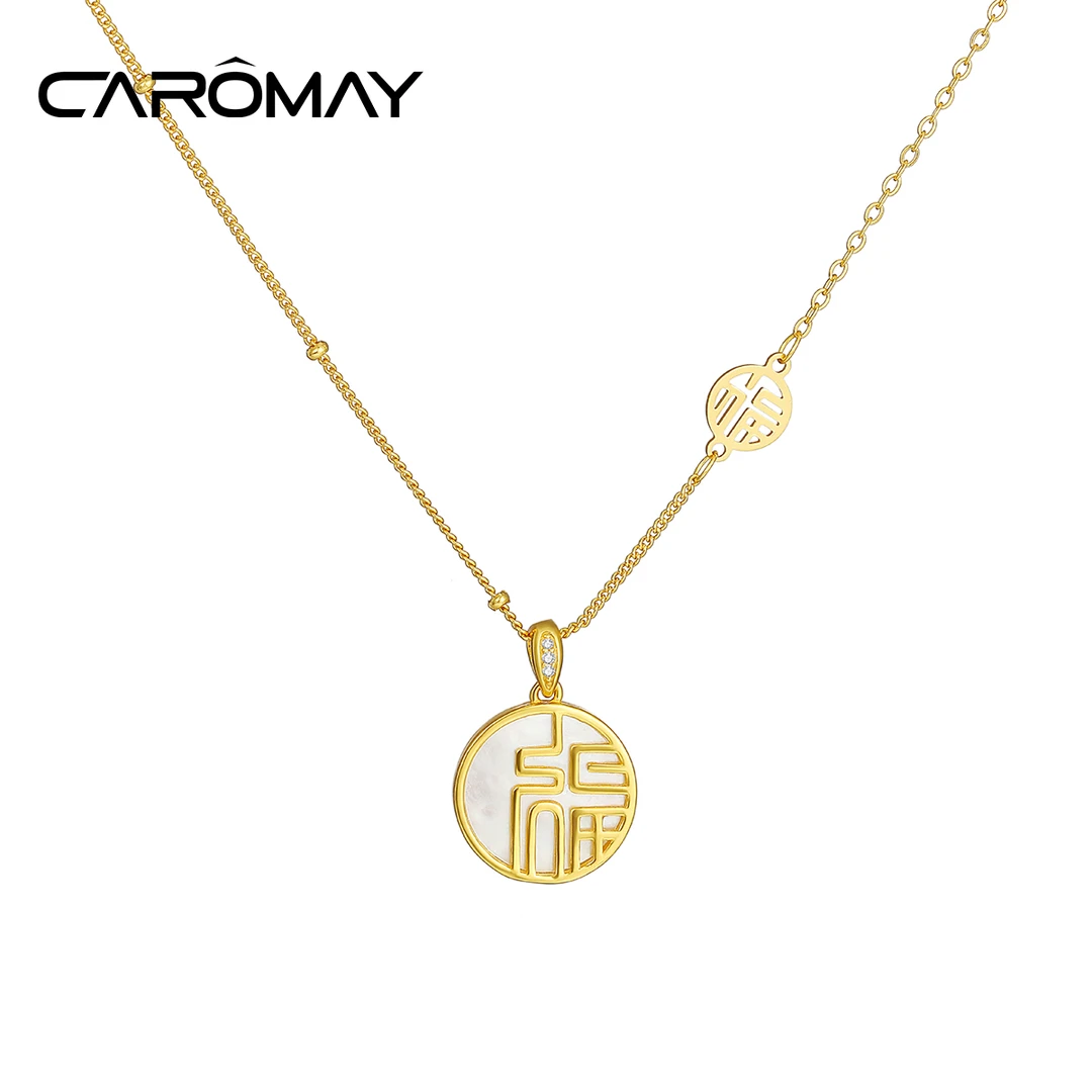 坠链均925银 金色圆牌福牌项链气质轻奢时尚百搭国风锁骨链X6810