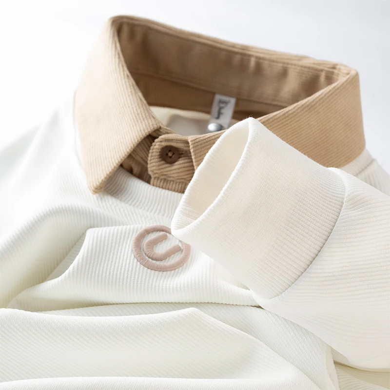 新款高端轻奢秋季刺绣假两件衬衫领卫衣男士加厚保暖商务时尚百搭