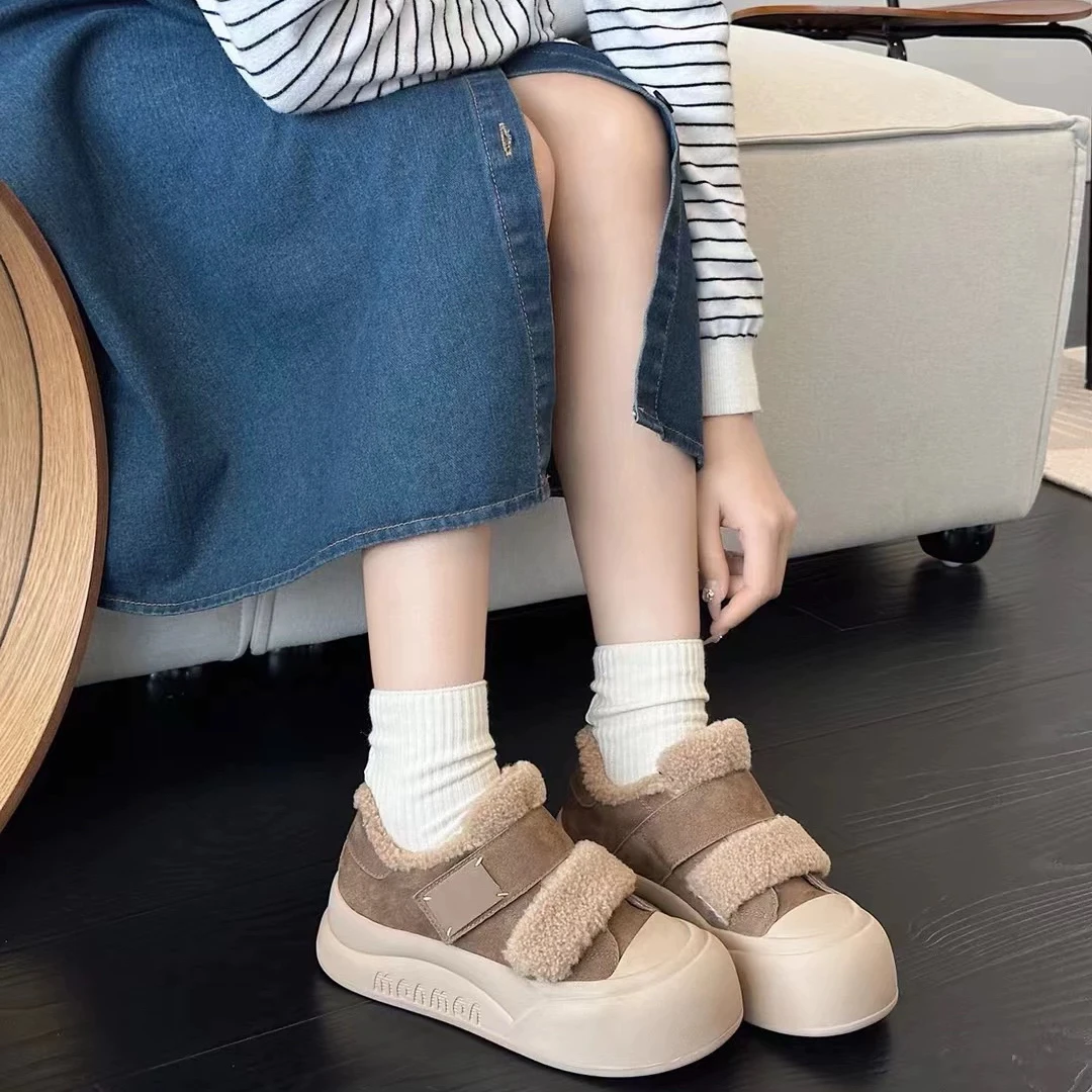 轩轩家【奶茶毛毛鞋】 冬季必入款奶油风韩系复古减龄少女感豆豆鞋