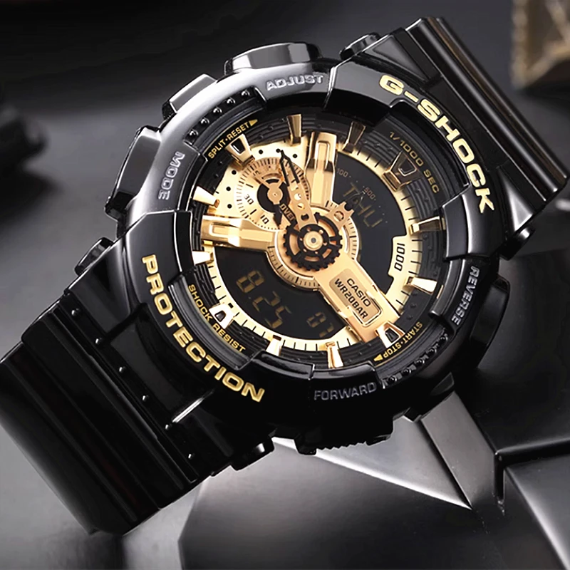 适配卡西欧手表ga110黑金硅胶表带g-shock黑武士ga-110运动表带男