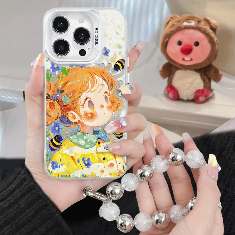 蜜蜂女孩适用苹果16iPhone15华为OPPOvivo小米手机壳个性保护套
