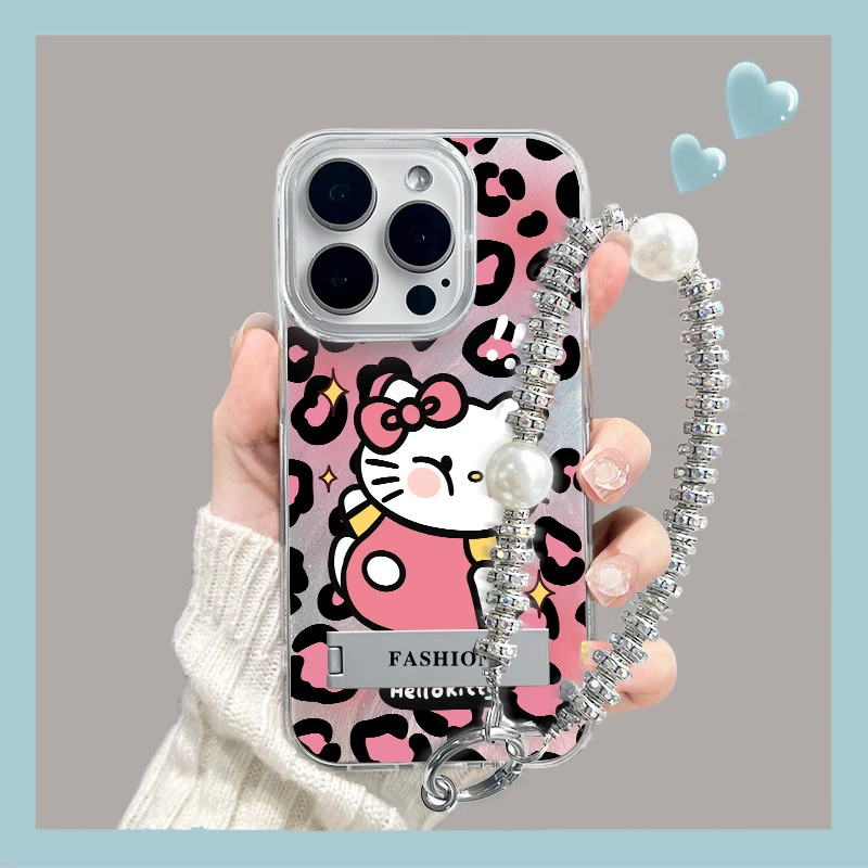 挤脸凯蒂适用苹果16iPhone15华为OPPOvivo小米原创羽纱支架手机壳