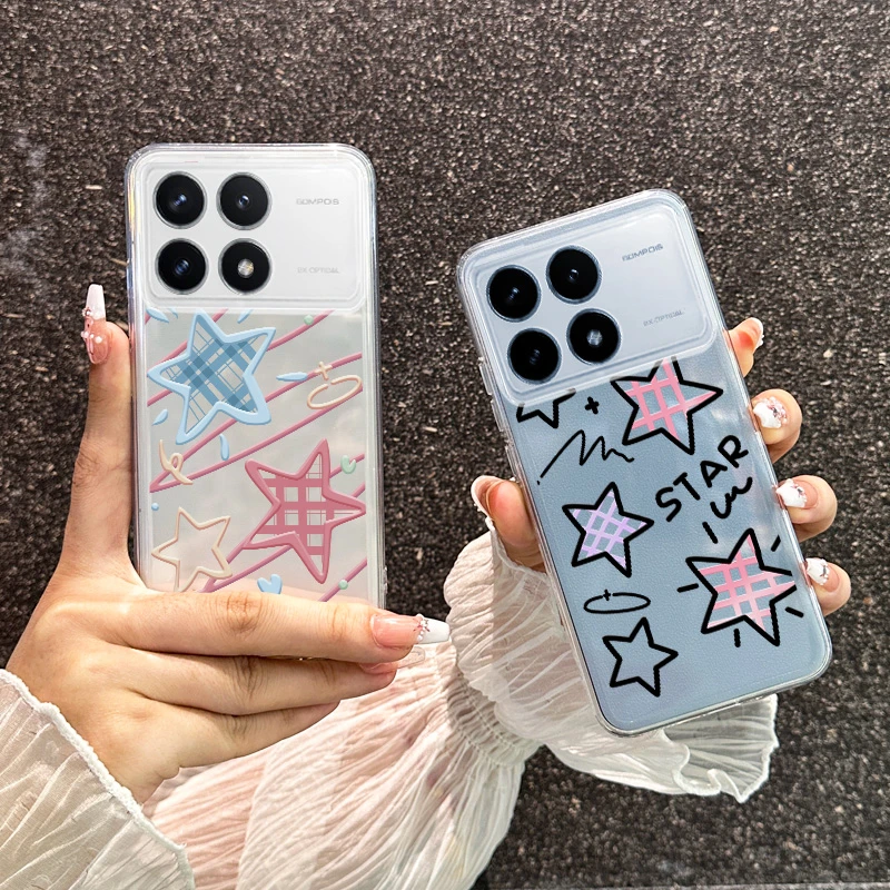 适用红米k70手机壳透明防摔红米note13pro简约星星系列k60保护套