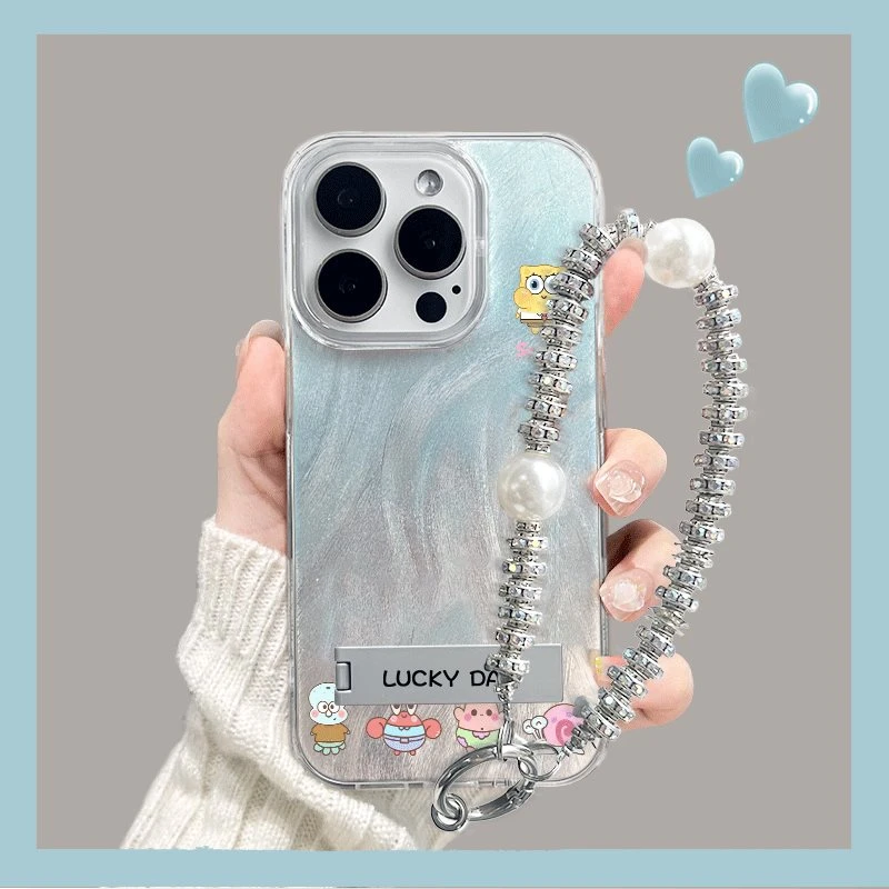 海绵伙伴适用苹果15iPhone14华为OPPOvivo小米可爱羽纱支架手机壳