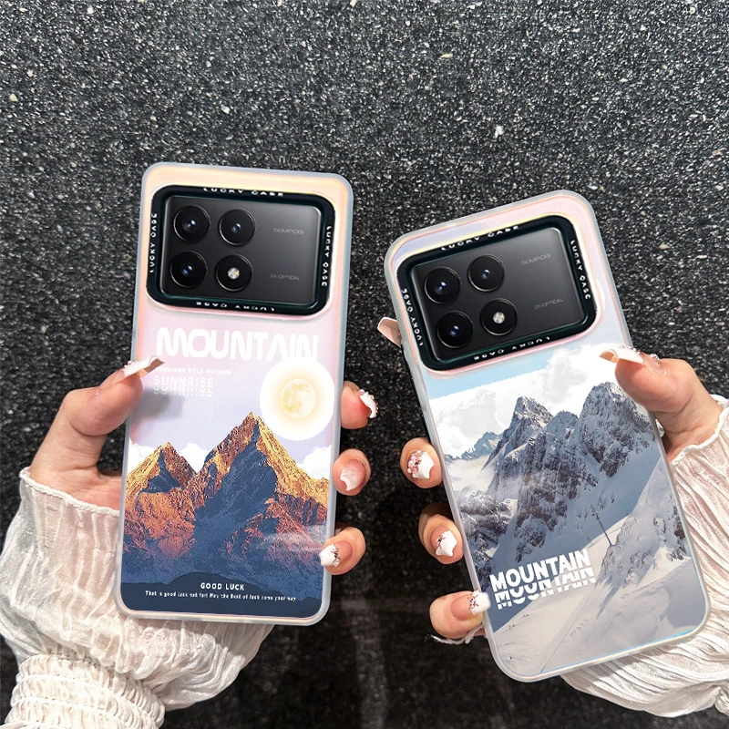 适用红米k70手机壳红米note13pro简约冰山镭射红米k60防摔保护套
