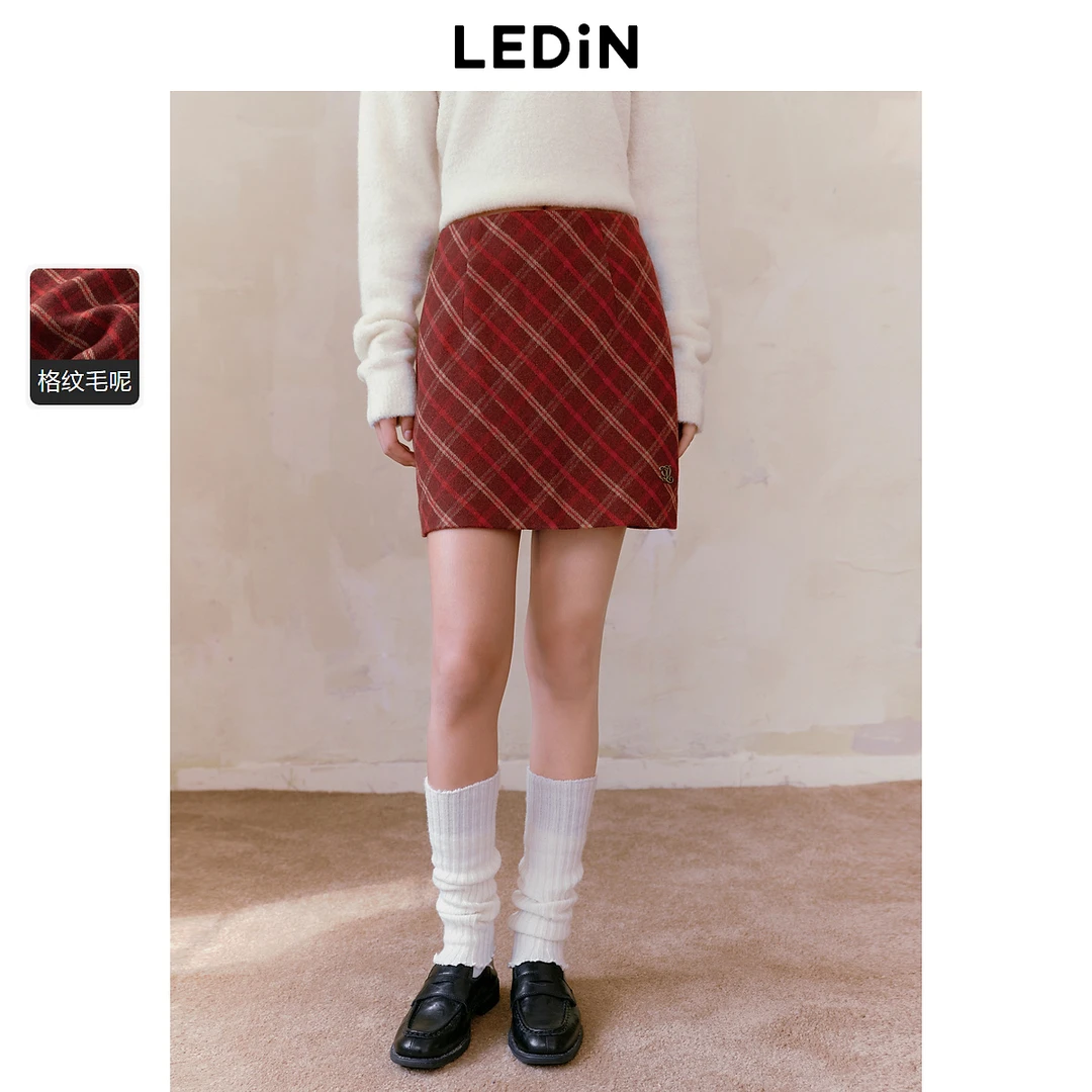 乐町格纹直筒半裙