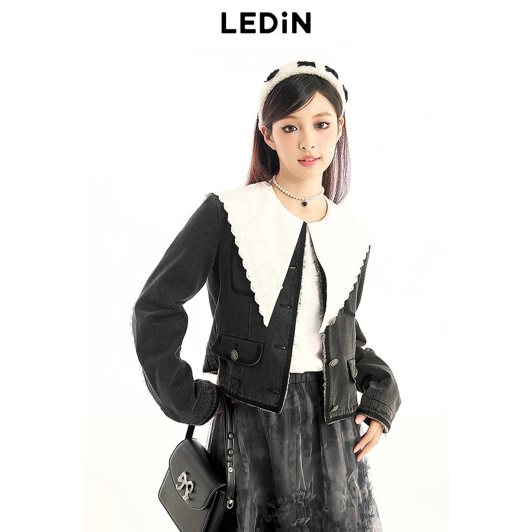 乐町小香风毛边牛仔外套