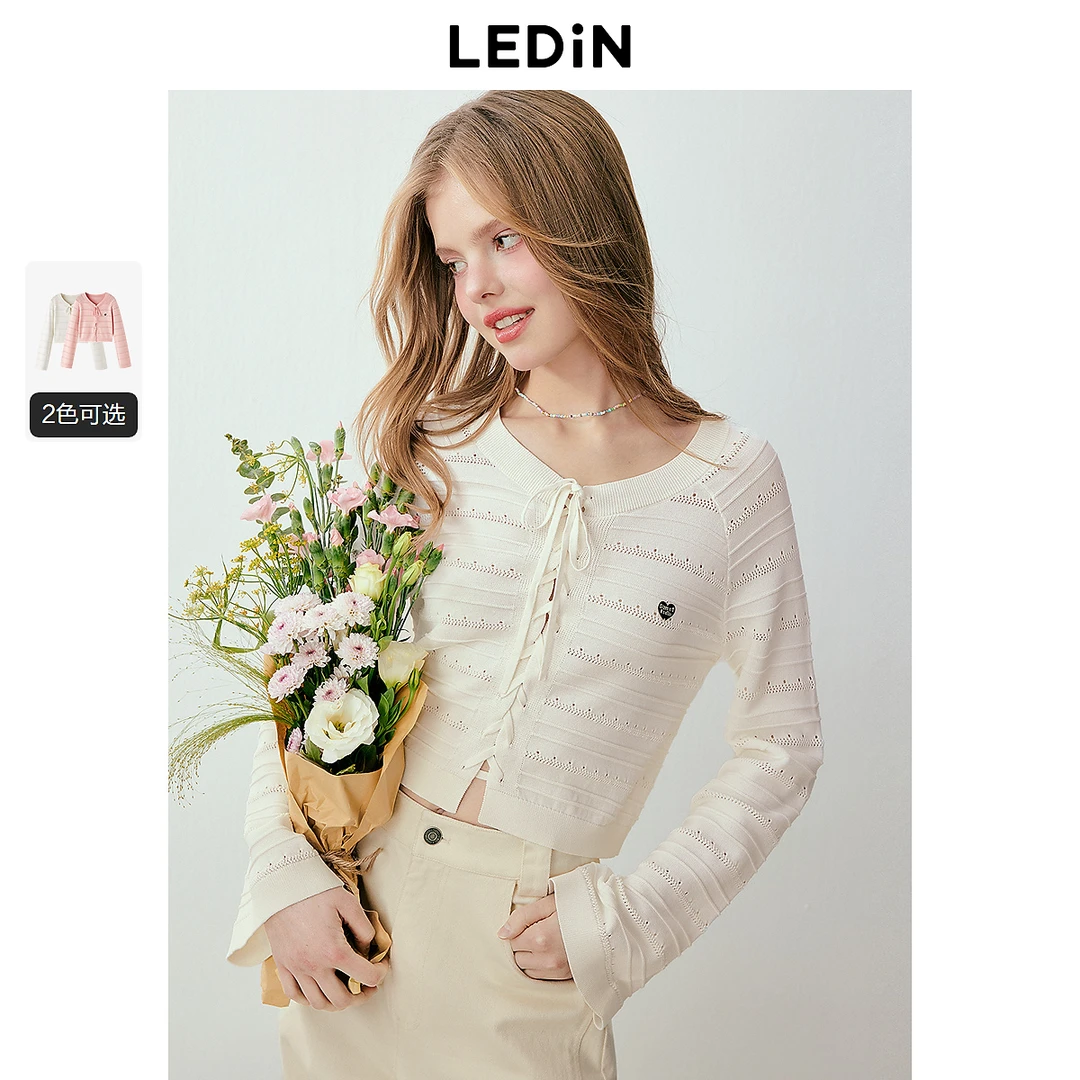 乐町镂空线系带线套衫2172