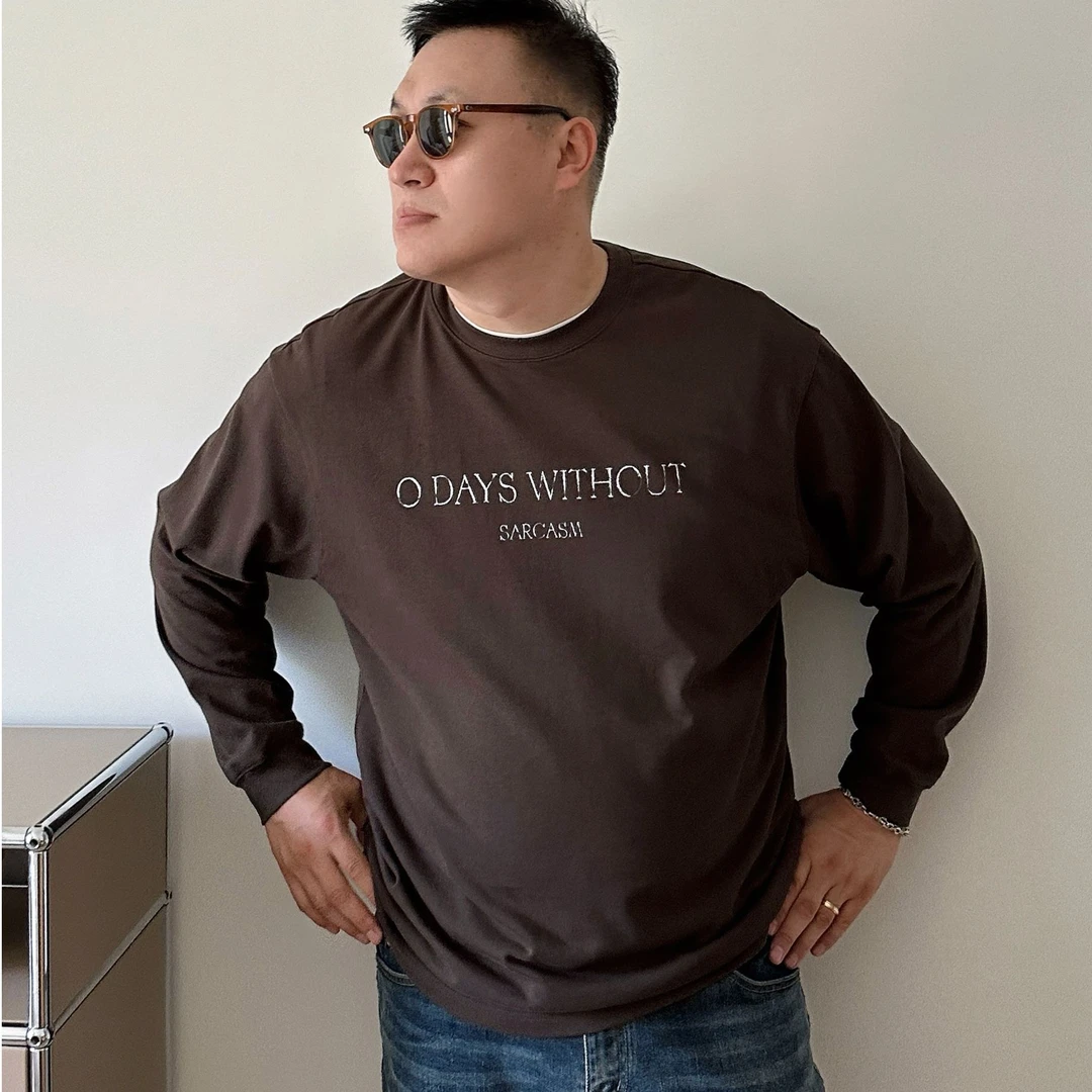 大依无忧大码男装春秋新款字母潮胖子加肥加大男款圆领长袖T恤