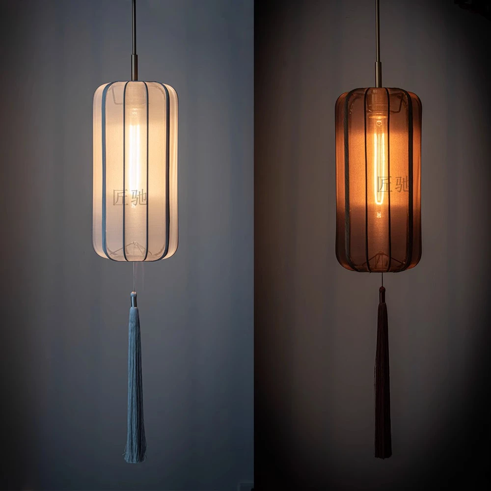 新中式吊灯复古光影卧室床头中国风书房手工真丝卧室禅意灯笼吊灯