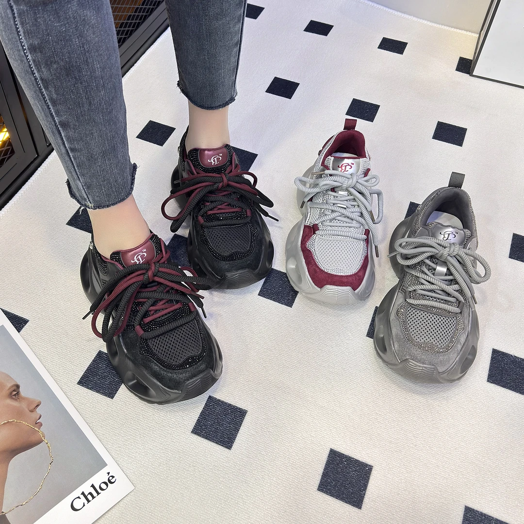 【夏夏精选】2024秋季百搭厚底老爹鞋女厚底增高显瘦运动休闲鞋9915