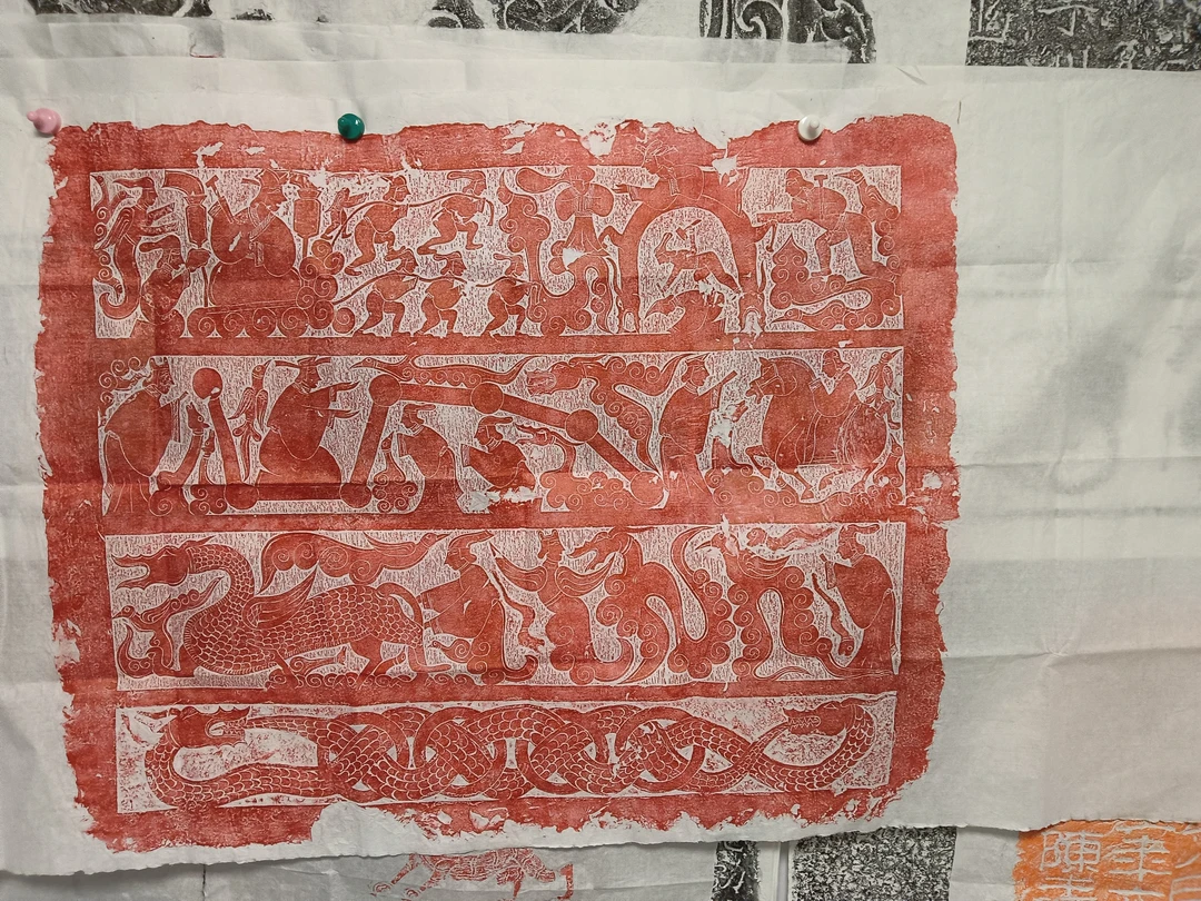 汉画像拓片王母出行，迎宾图组合