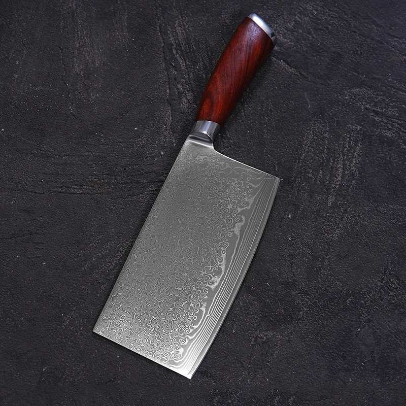 《影瑕疵》大马士革钢材红檀木雨滴纹中式切片10cr15mov家用刀