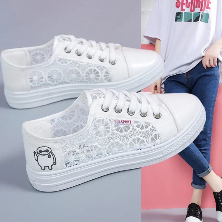 夏季透气小白鞋网鞋女鞋百搭镂空蕾丝网面鞋时尚休闲软底韩版板鞋
