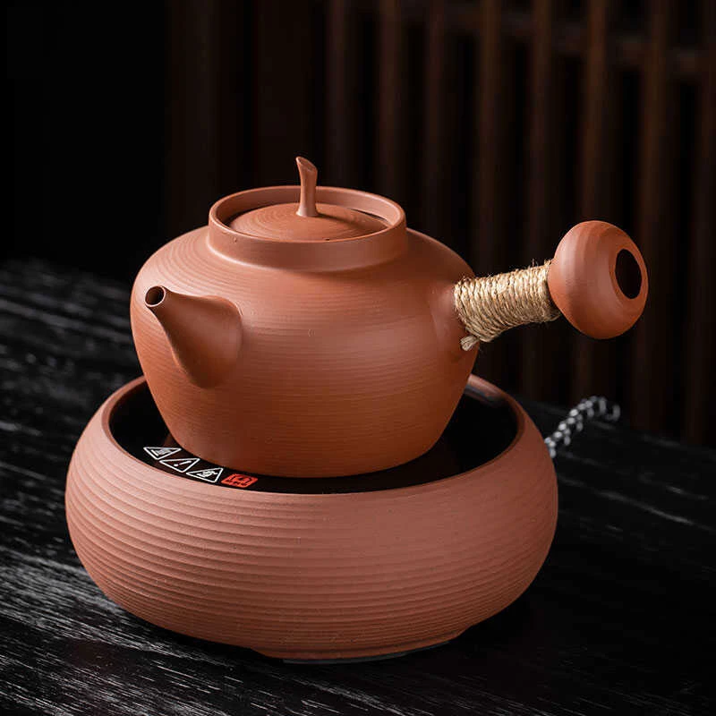 潮州砂铫壶耐高温侧把红泥煮茶壶电陶炉煮茶器陶壶家用炭炉烧水壶