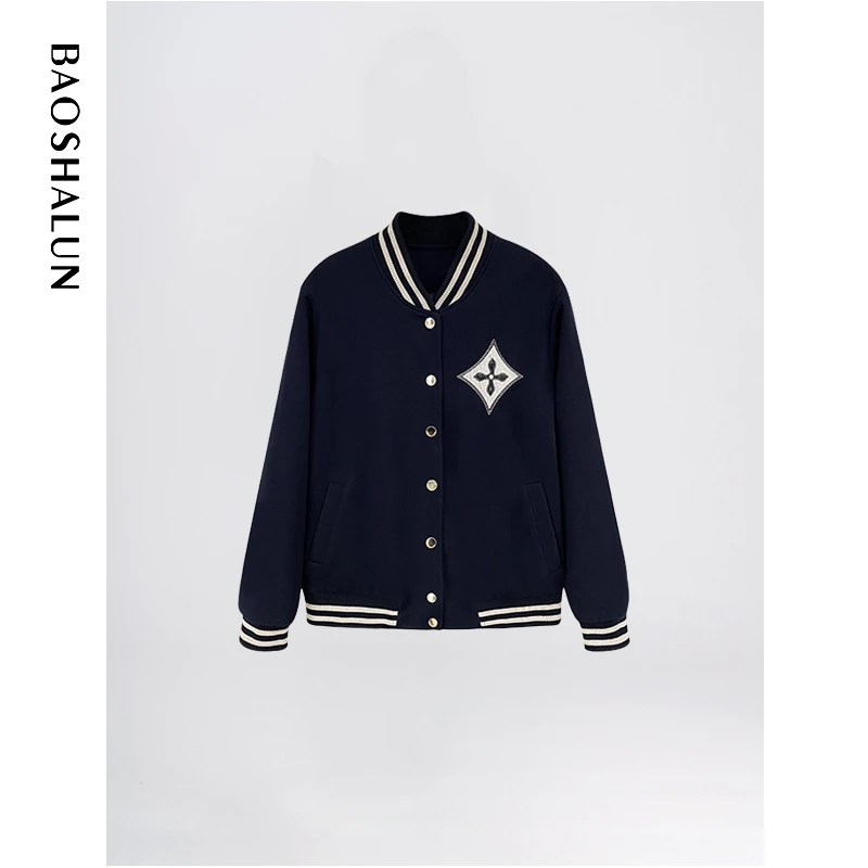 重工剌绣针织棉服冬季款2024新款经典复古休闲时尚网红款冬天外套