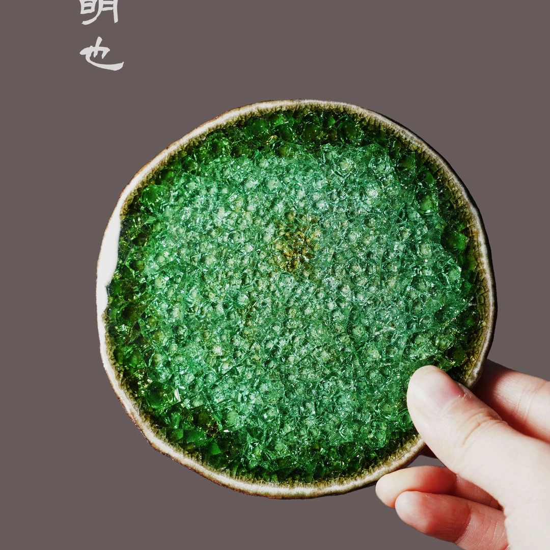 【明也茶器】太湖石小杯垫陶瓷侘寂结晶绿