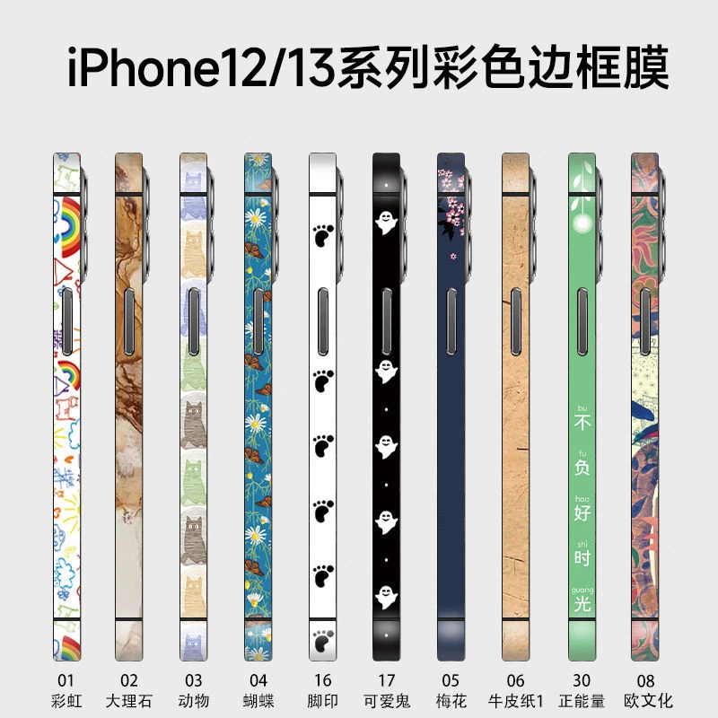 苹果14pro边框膜磨砂14Plus侧边全包iPhone13promax新款15手机膜