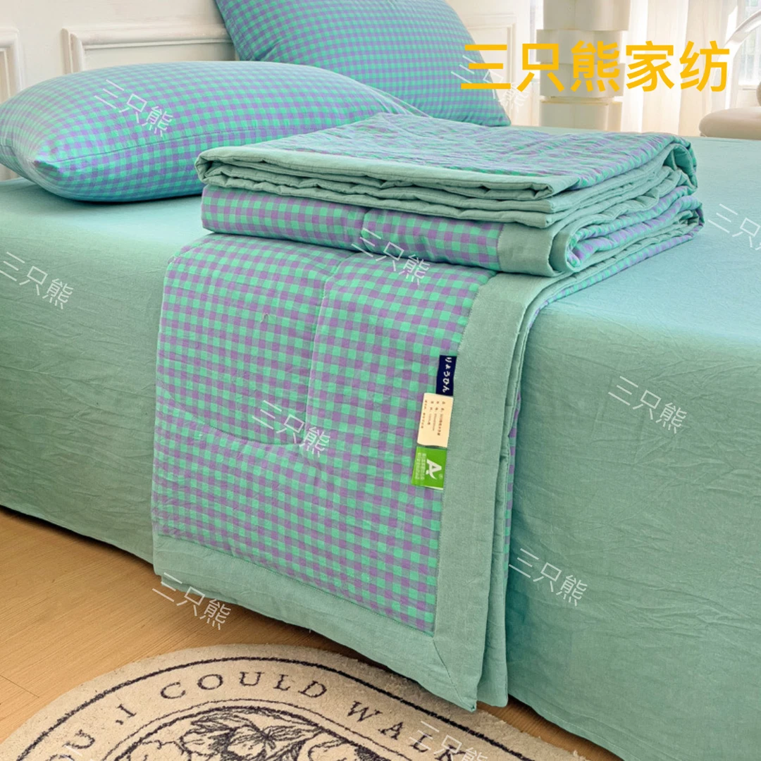 三只熊-夏凉被   全棉 色织水洗棉格子款 可机洗夏凉被空调被夏被