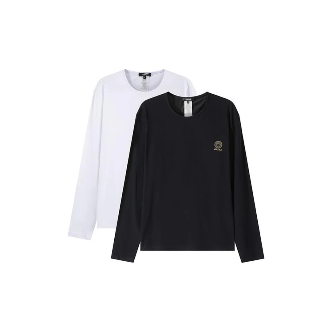 未使用 VERSACE/范思哲  休闲时尚百搭圆领长袖T恤男士 黑/白