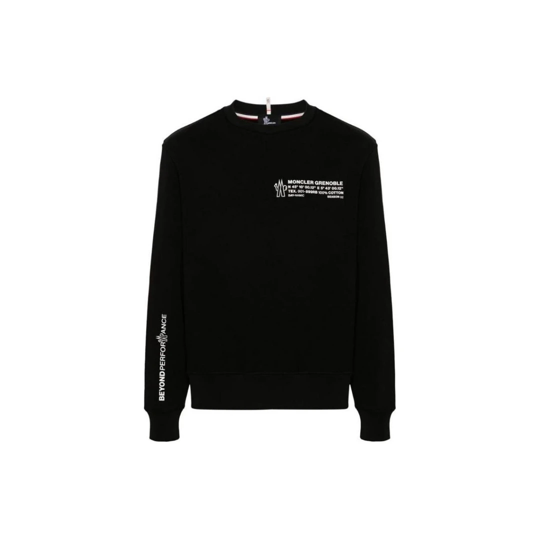 全新未使用 MONCLER 盟可睐蒙口 圆领字母印花长袖卫衣 男款 黑色