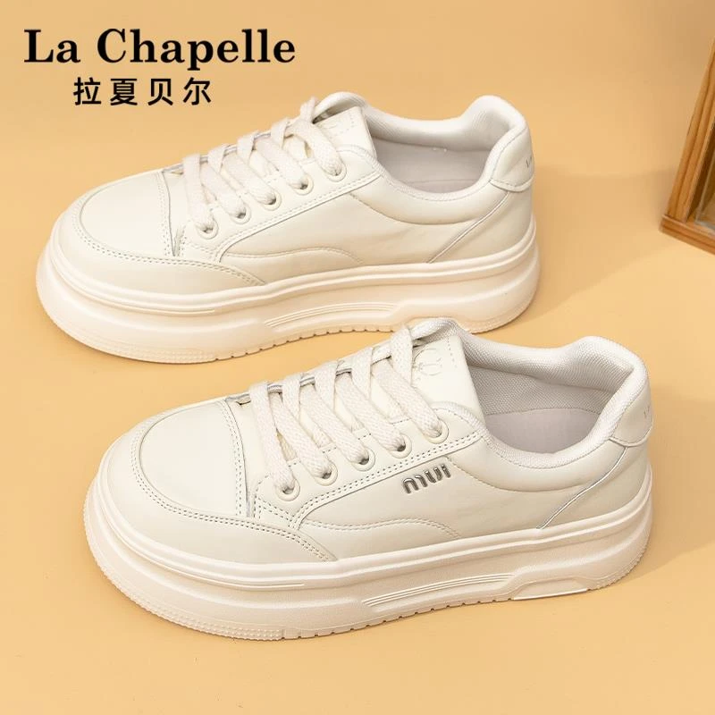 拉夏贝尔厚底小白鞋女2025新款冬季增高浅口爆款学生百搭爆款板鞋