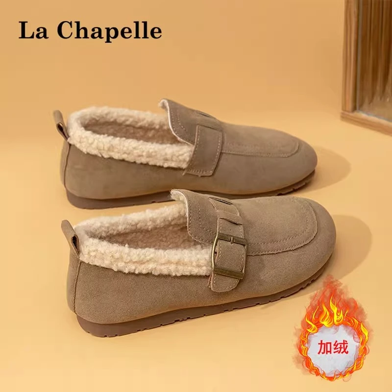 拉夏贝尔加绒勃肯鞋女2026秋冬新款加厚保暖棉鞋女一脚蹬豆豆鞋子