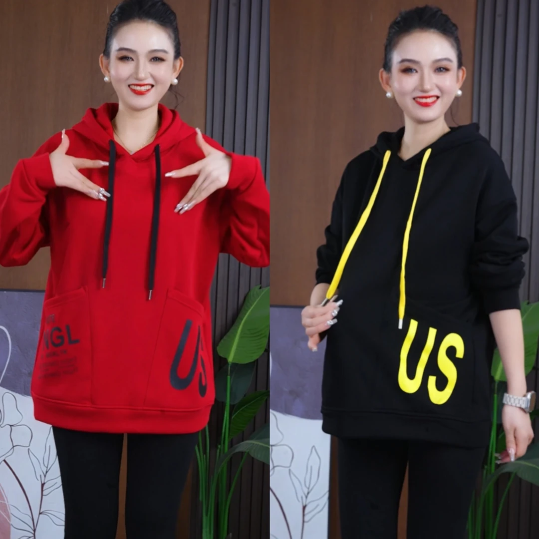 2024秋冬新款时尚休闲欧版百搭显瘦连帽卫衣加绒加厚上衣潮